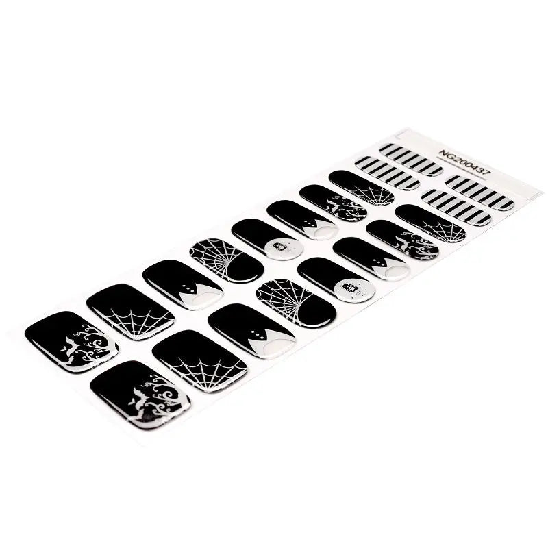 Wholesale Halloween Gel Nail Strips Custom Black and White Nail Designs HUIZI