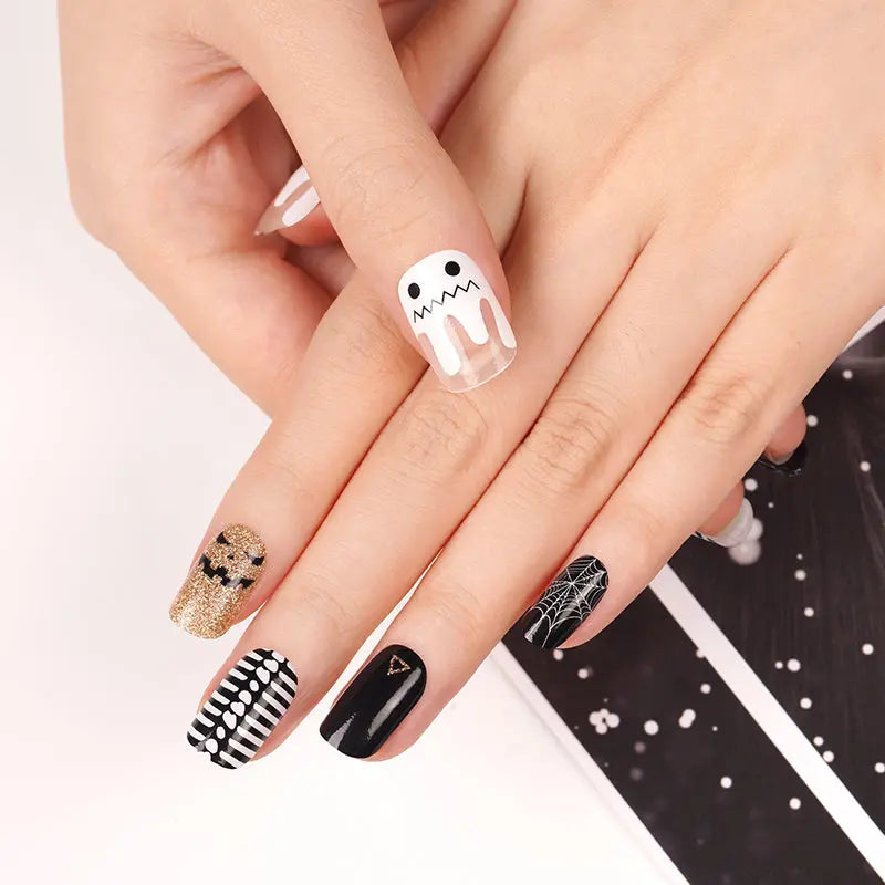 Wholesale Halloween Nail Designs, Cobwebs And Ghosts Nails HUIZI