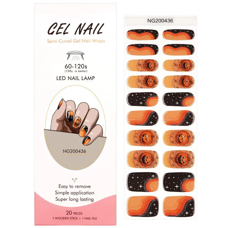 Wholesale Halloween Semi Cured Gel Nail Stickers Custom Pumpkin Nail Strips HUIZI