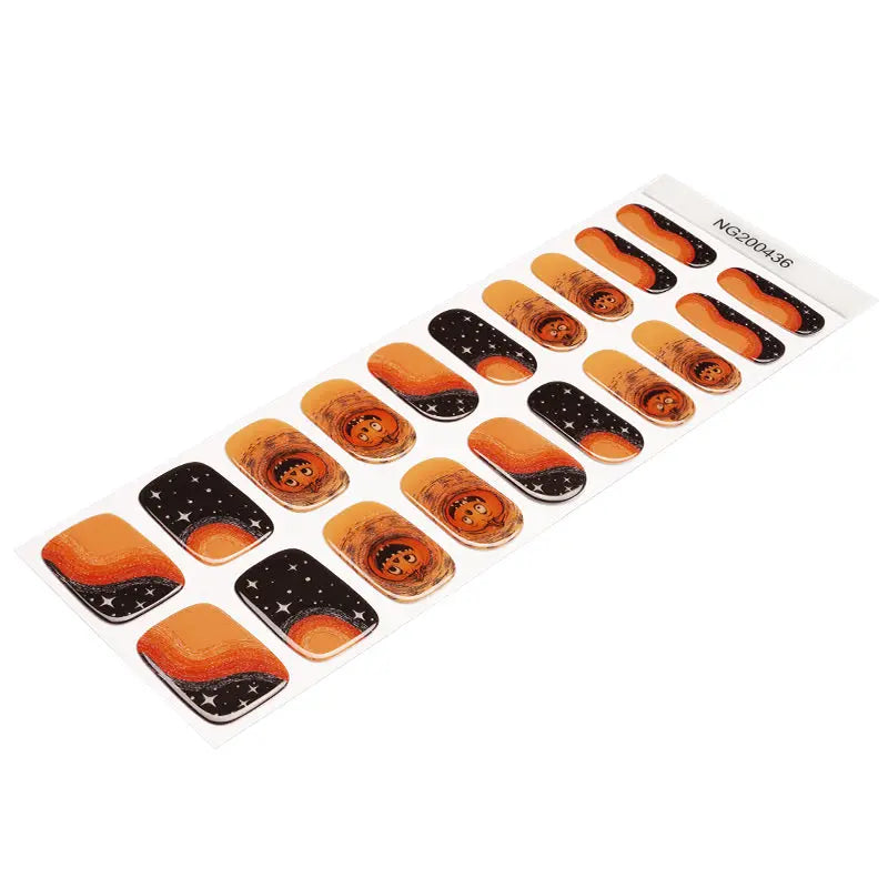 Wholesale Halloween Semi Cured Gel Nail Stickers Custom Pumpkin Nail Strips HUIZI