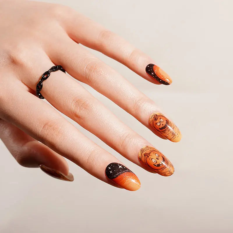 Wholesale Halloween Semi Cured Gel Nail Stickers Custom Pumpkin Nail Strips HUIZI