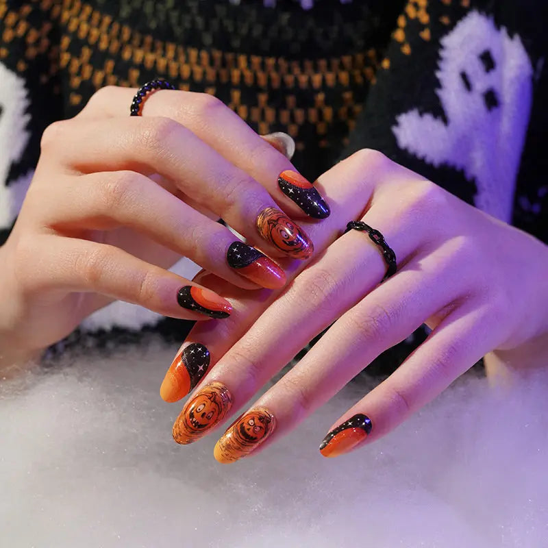 Wholesale Halloween Semi Cured Gel Nail Stickers Custom Pumpkin Nail Strips HUIZI