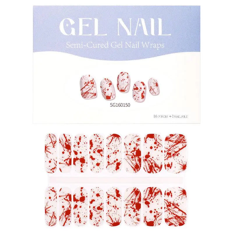 Wholesale Halloween Semi Cured Gel Nail Strips Custom 20Pcs Blood Handprint Nails HUIZI