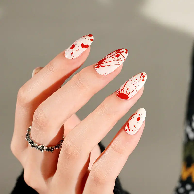 Wholesale Halloween Semi Cured Gel Nail Strips Custom 20Pcs Blood Handprint Nails HUIZI