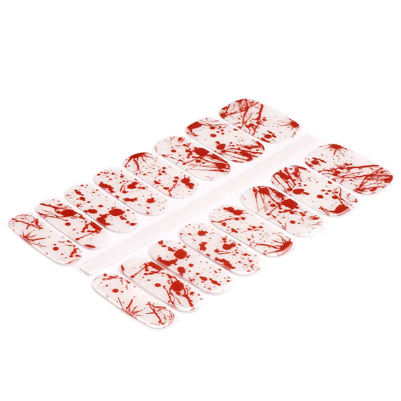 Wholesale Halloween Semi Cured Gel Nail Strips Custom 20Pcs Blood Handprint Nails HUIZI