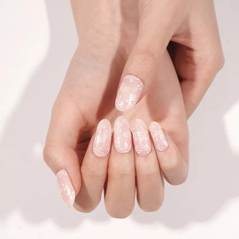 Wholesale Light Pink Gel Nail Stickers with Floral Patterns HUIZI