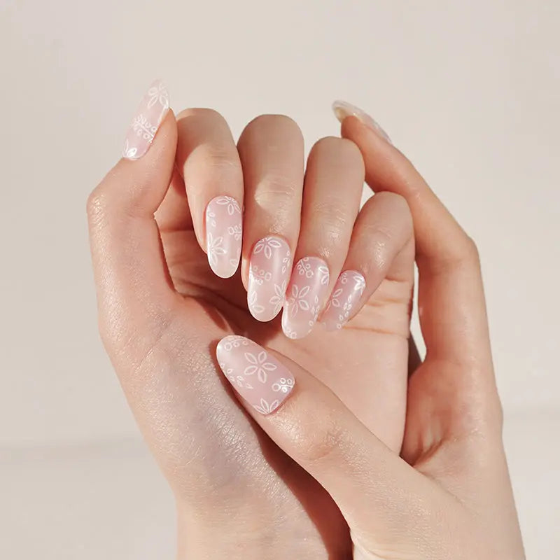 Wholesale Light Pink Gel Nail Stickers with Floral Patterns HUIZI