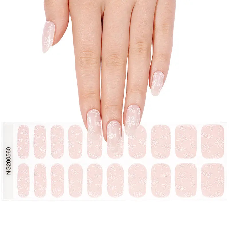 Wholesale Light Pink Gel Nail Stickers with Floral Patterns HUIZI