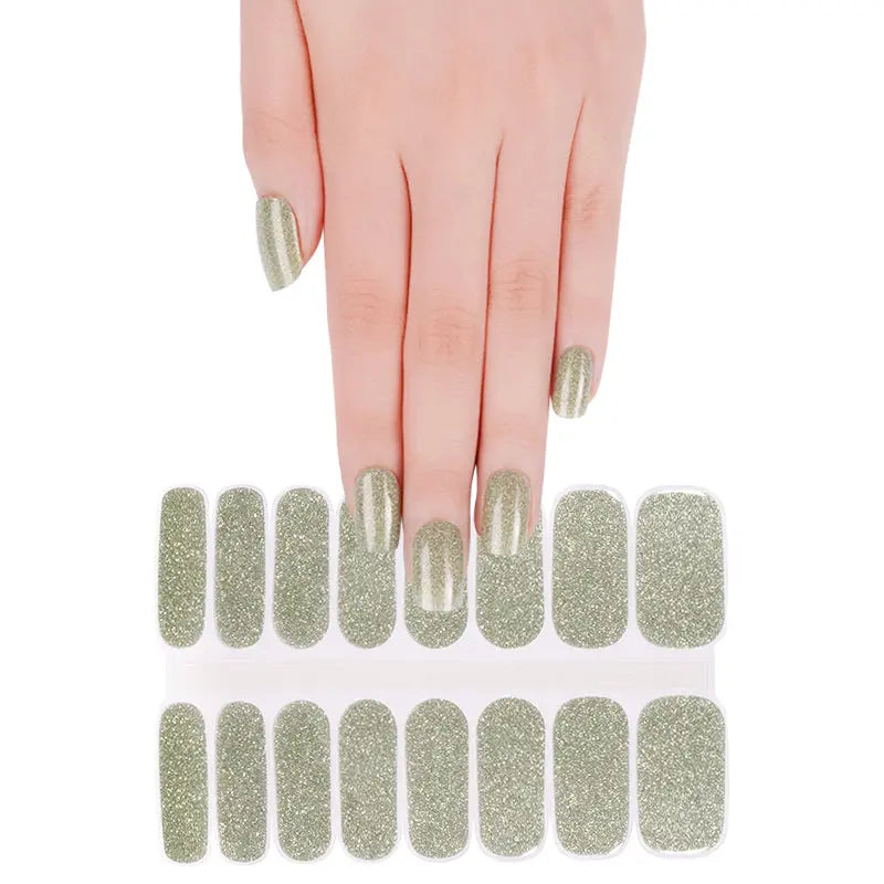 Wholesale Light-green Glitter Gel Nail Stickers Custom Gel Nail HUIZI