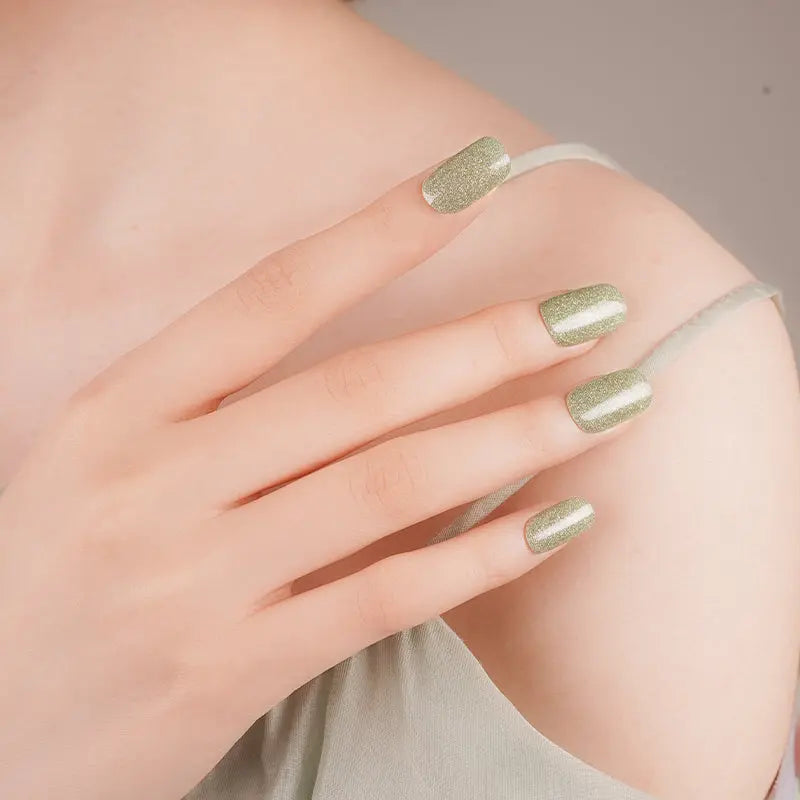 Wholesale Light-green Glitter Gel Nail Stickers Custom Gel Nail HUIZI