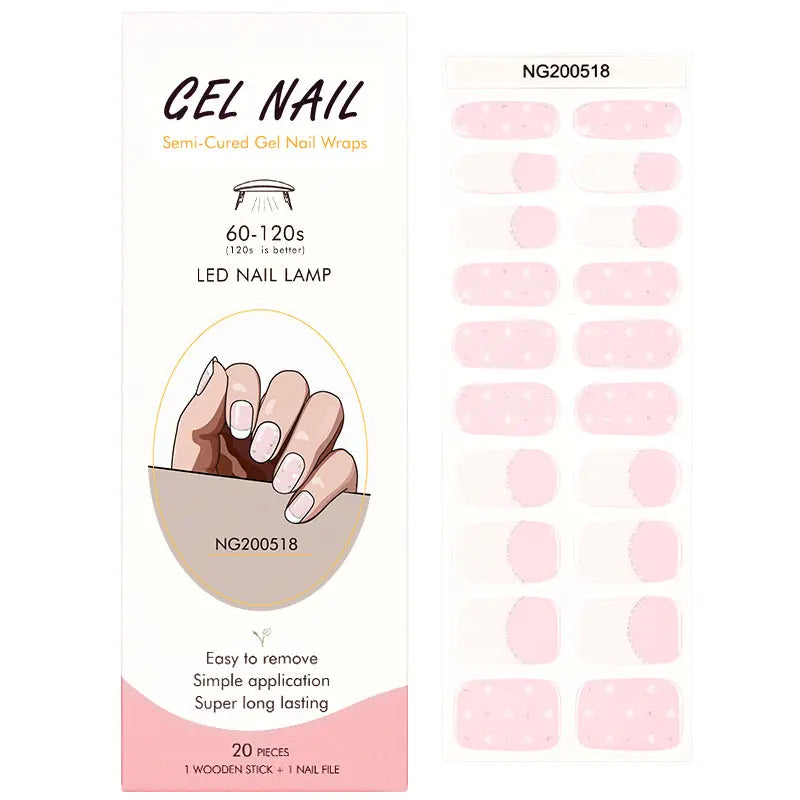 Wholesale Love Heart Semi Cured Gel Nail Stickers Custom Pink French Nail Strips HUIZI