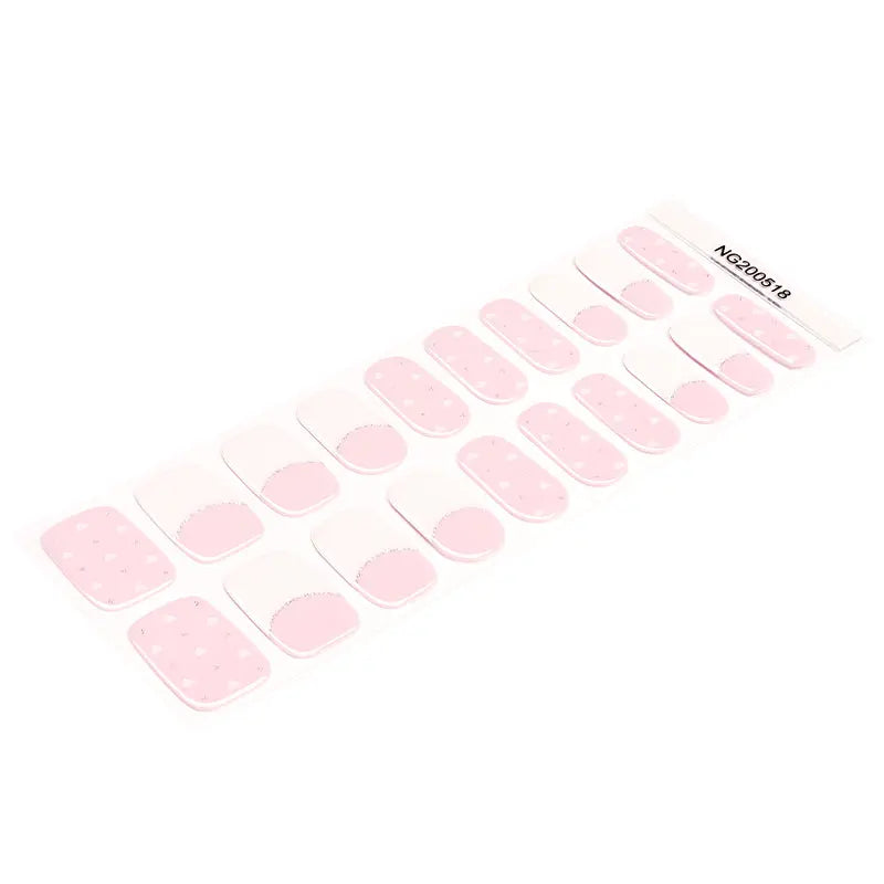 Wholesale Love Heart Semi Cured Gel Nail Stickers Custom Pink French Nail Strips HUIZI