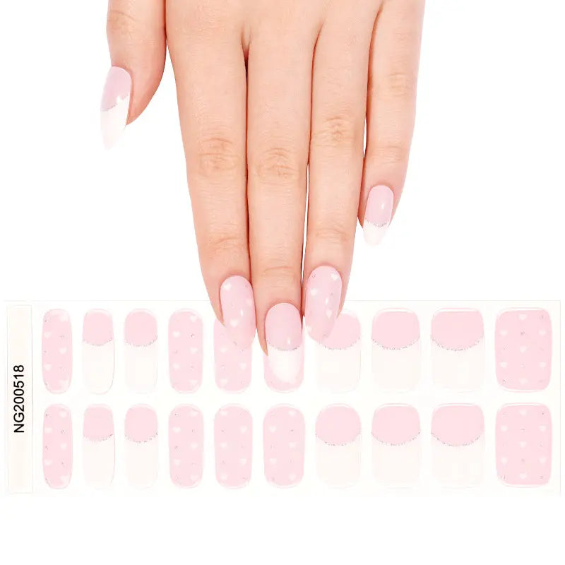 Wholesale Love Heart Semi Cured Gel Nail Stickers Custom Pink French Nail Strips HUIZI