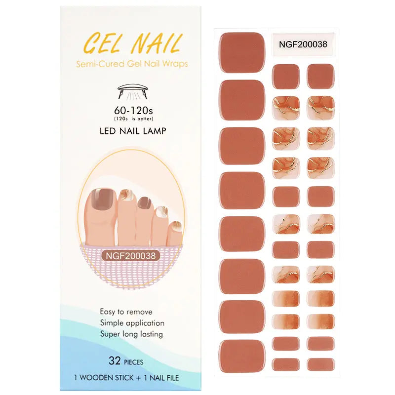 Wholesale Marble Gel Toe Nail Strips Custom Brown Gel Toe Nail Wraps HUIZI