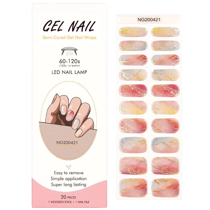 Wholesale Marbled Gel Nail Stickers with Uv Light Custom 20 Semi-cured Gel Strips HUIZI