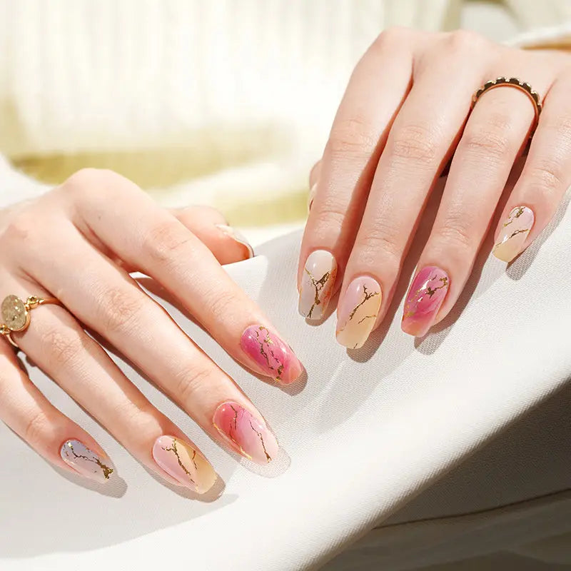 Wholesale Marbled Gel Nail Stickers with Uv Light Custom 20 Semi-cured Gel Strips HUIZI