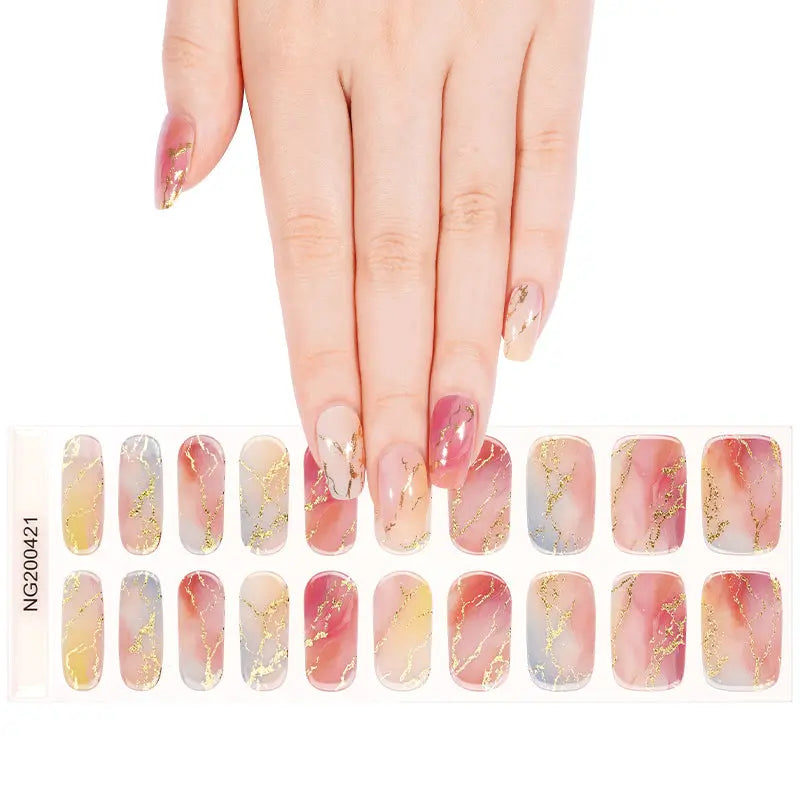 Wholesale Marbled Gel Nail Stickers with Uv Light Custom 20 Semi-cured Gel Strips HUIZI