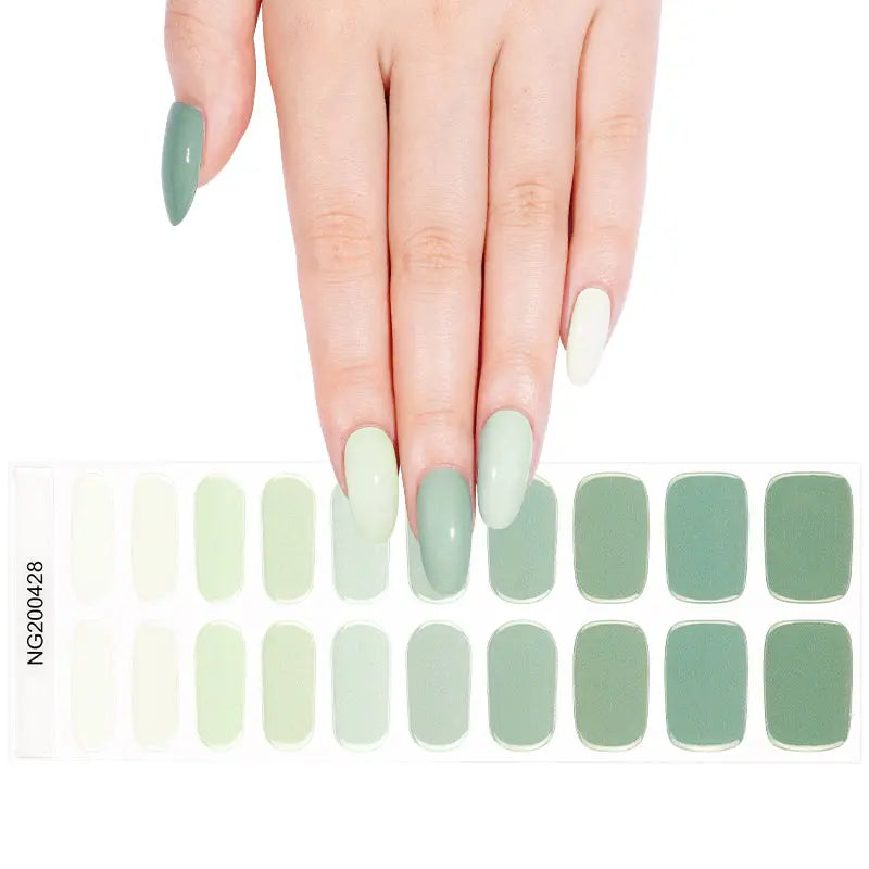 Wholesale Matcha Green Gel Nail Stickers Custom Gradient Green Manicure HUIZI