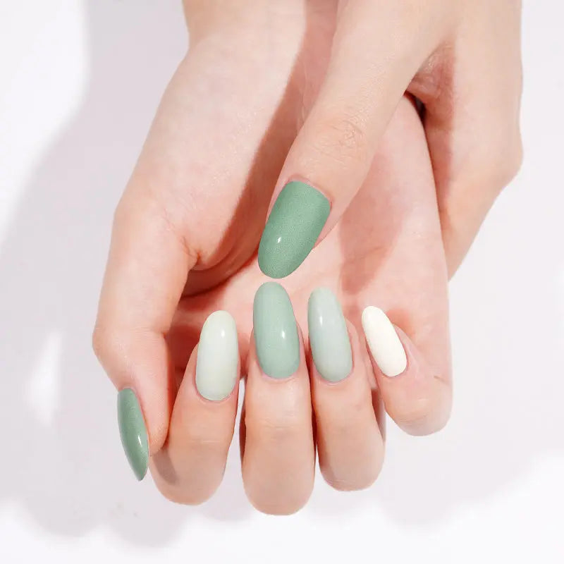 Wholesale Matcha Green Gel Nail Stickers Custom Gradient Green Manicure HUIZI