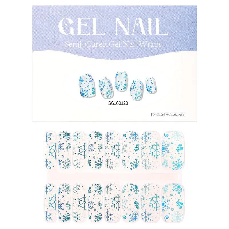 Wholesale Metallic Blue Snowflake Gel Nail Stickers Custom Christmas Nails HUIZI