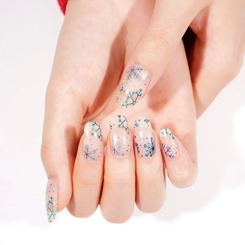 Wholesale Metallic Blue Snowflake Gel Nail Stickers Custom Christmas Nails HUIZI