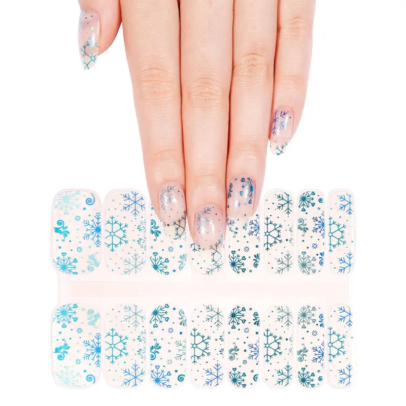 Wholesale Metallic Blue Snowflake Gel Nail Stickers Custom Christmas Nails HUIZI