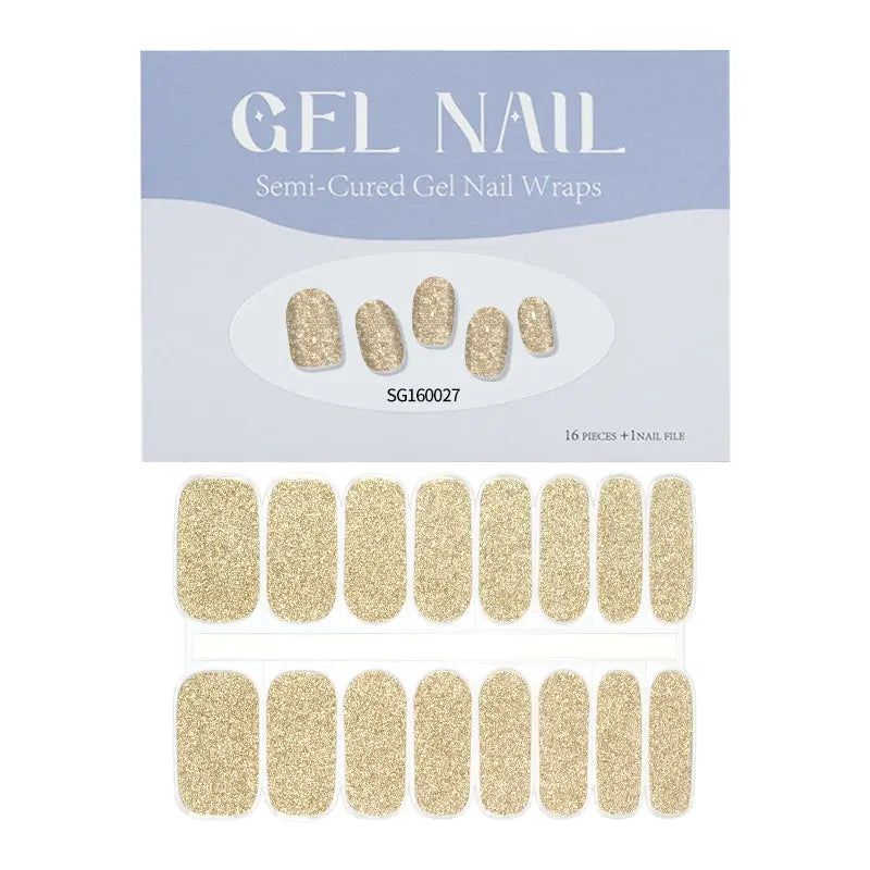 Wholesale Mixed Designs High Quality Gel Nail Wrap Golden Glitter Glam Gel Nails - Huizi HUIZI