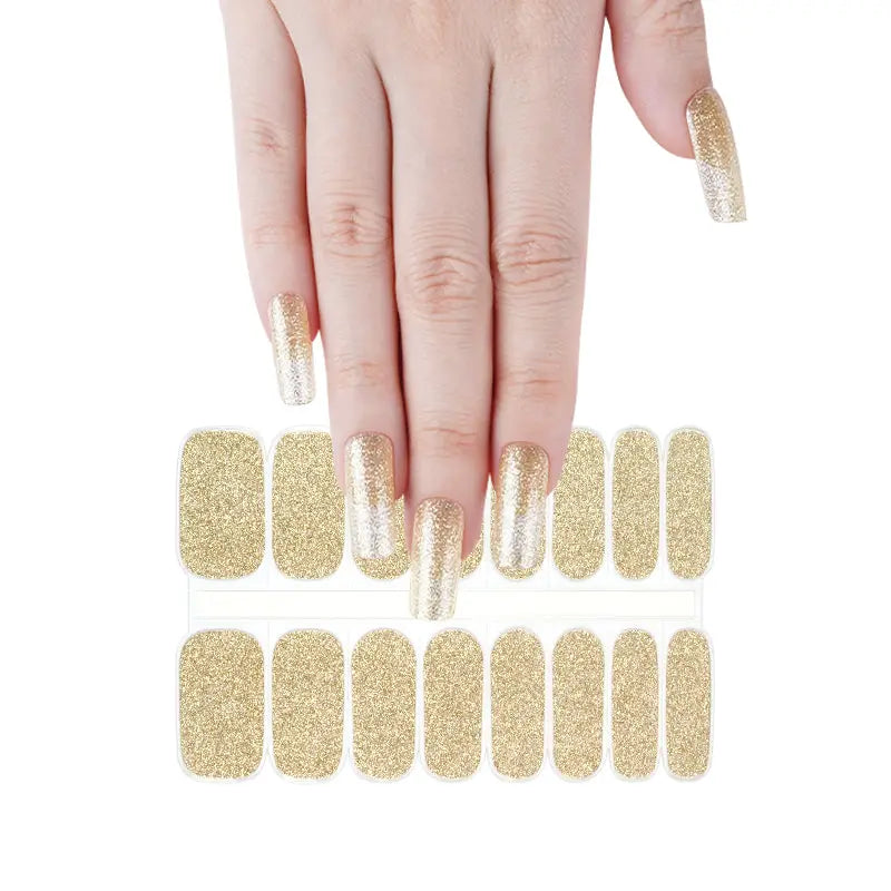Wholesale Mixed Designs High Quality Gel Nail Wrap Golden Glitter Glam Gel Nails - Huizi HUIZI