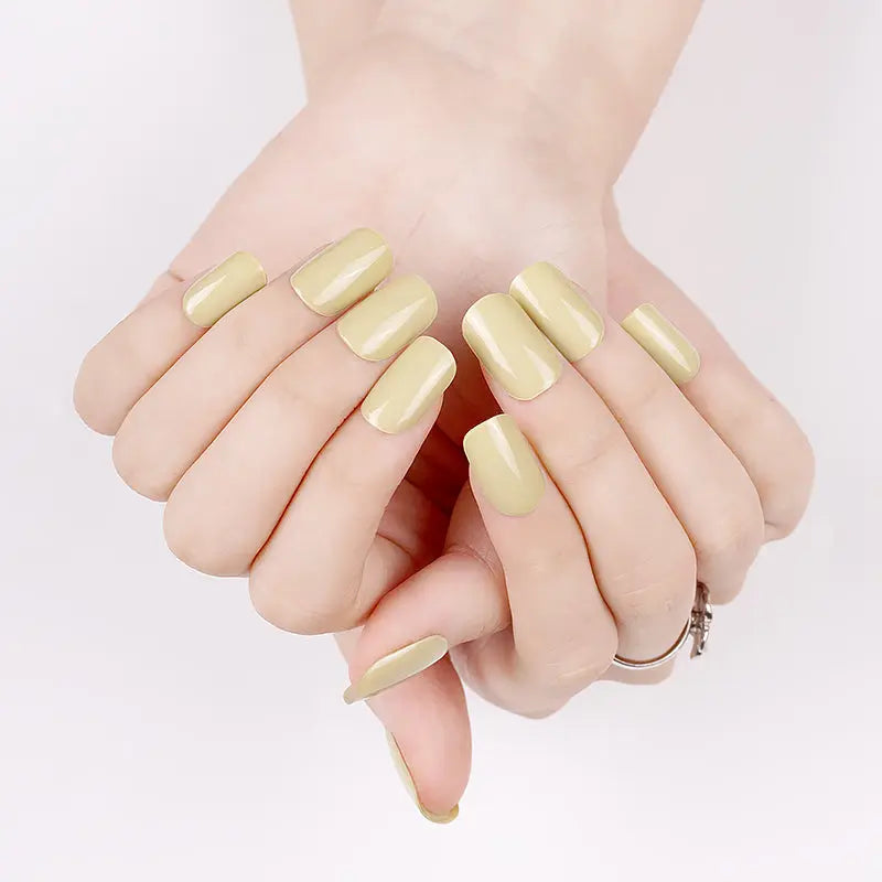 Wholesale Nail Stickers Yellow-green Solide Artificail Nails Long Bright Oil Fake Nail OEM HUIZI