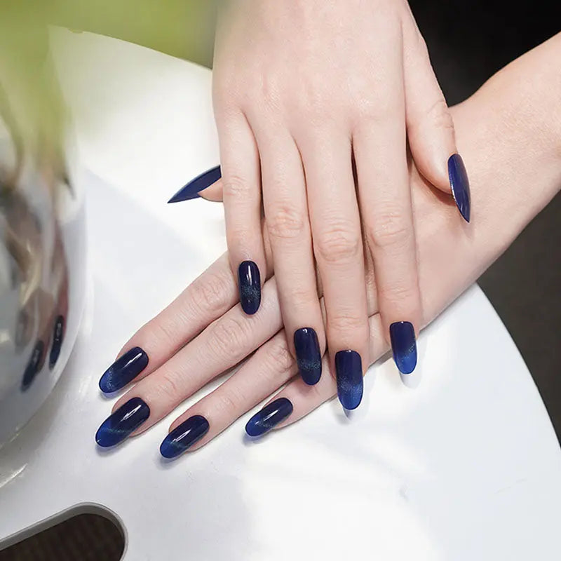 Wholesale Nail Wraps With Diverse Designs Custom Blue Cat-Eye Nails - Huizi HUIZI