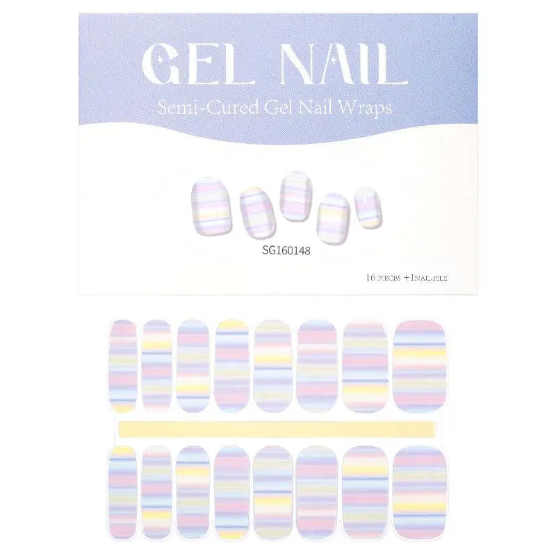 Wholesale Neon Pastel Stripes Gel Nail Strips Custom Semi Cured Nails HUIZI