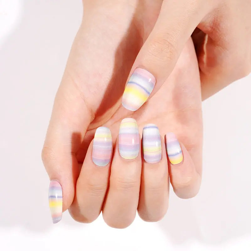 Wholesale Neon Pastel Stripes Gel Nail Strips Custom Semi Cured Nails HUIZI