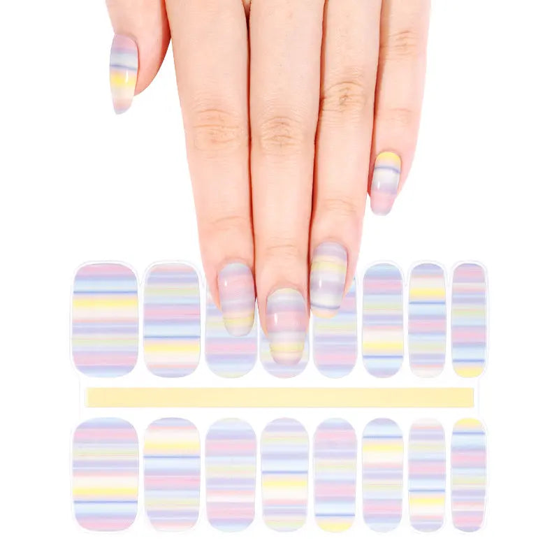 Wholesale Neon Pastel Stripes Gel Nail Strips Custom Semi Cured Nails HUIZI