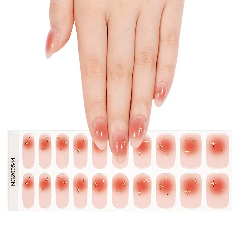 Wholesale Ombre Semi Cured Gel Nail Stickers Custom Golden Nail Strips HUIZI