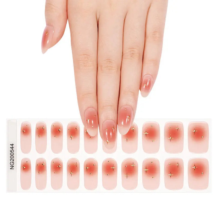 Wholesale Ombre Semi Cured Gel Nail Stickers Custom Golden Nail Strips
