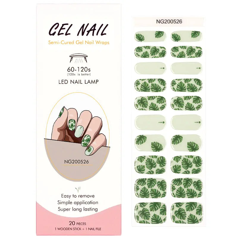 Wholesale Palm Semi Cured Gel Nail Stickers Custom Summer Nail Strips HUIZI