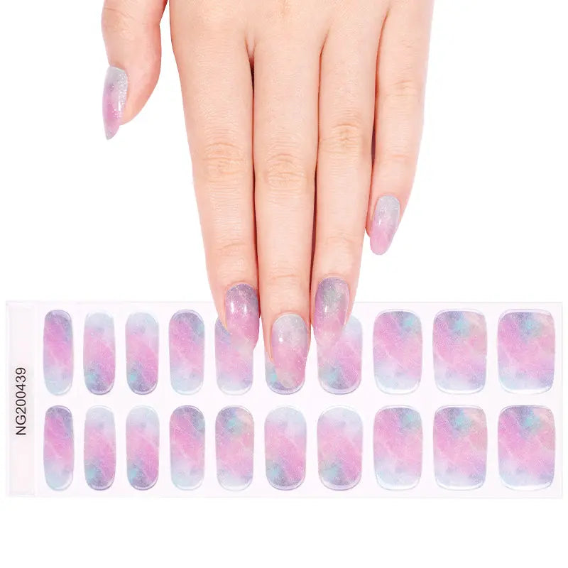 Wholesale Pink And Blue Marble Gel Nail Strips Custom Gel Nails HUIZI