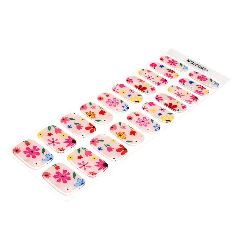 Wholesale Pink Floral Semi Cured Gel Nail Stickers Custom Nail Strips HUIZI