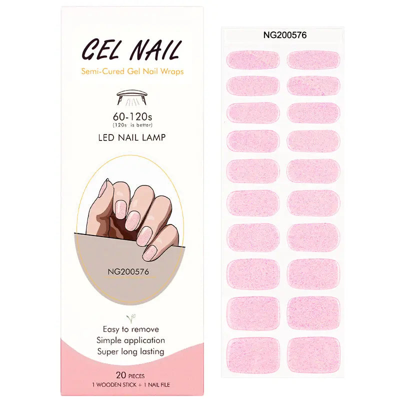Wholesale Pink Glitter Gel Nail Strips – Custom OEM & Private Label Available HUIZI