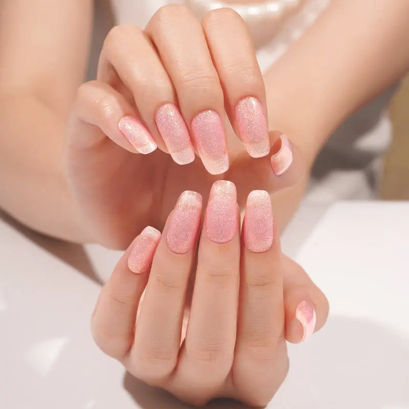 Wholesale Pink Glitter Gel Nail Strips – Custom OEM & Private Label Available HUIZI