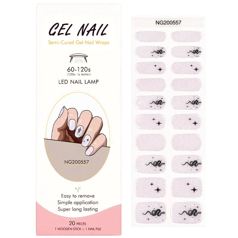 Wholesale Pink Glitter Gel Nail Wraps with Snake and Star Design – Self-Adhesive, Curing-Optional HUIZI