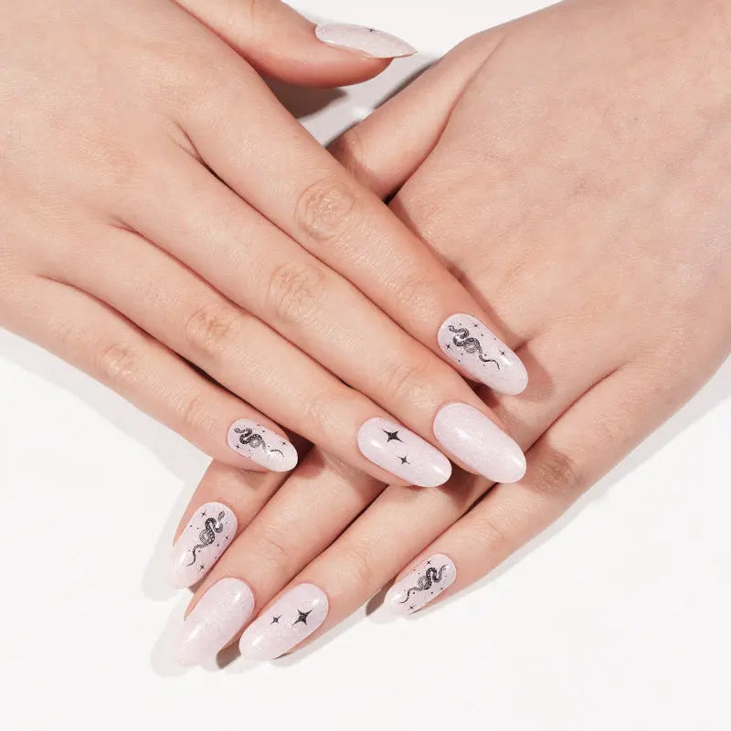 Wholesale Pink Glitter Gel Nail Wraps with Snake and Star Design – Self-Adhesive, Curing-Optional HUIZI