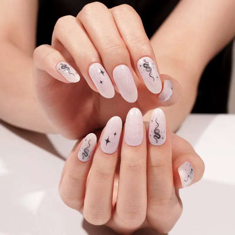 Wholesale Pink Glitter Gel Nail Wraps with Snake and Star Design – Self-Adhesive, Curing-Optional HUIZI