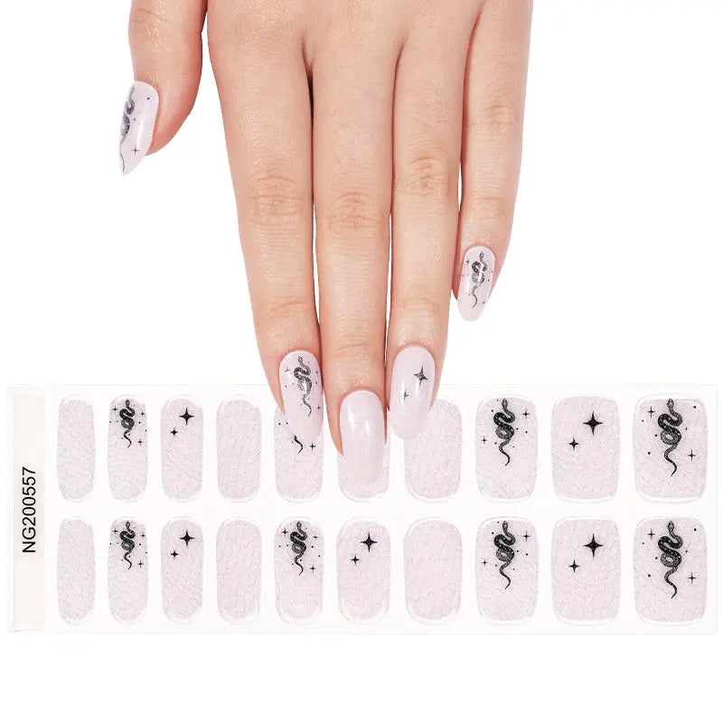 Wholesale Pink Glitter Gel Nail Wraps with Snake and Star Design – Self-Adhesive, Curing-Optional HUIZI