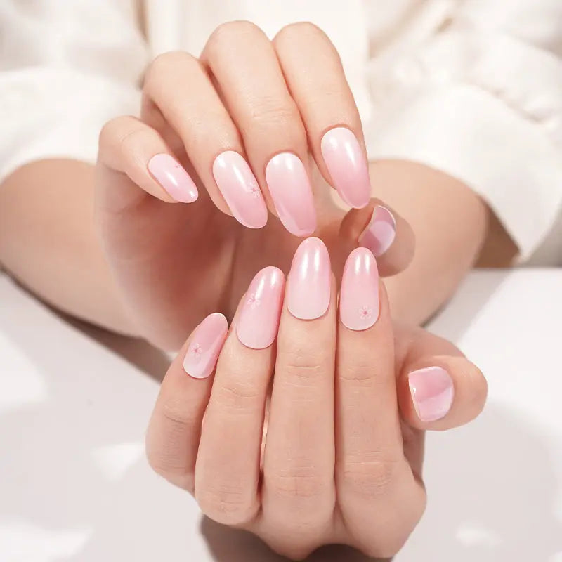 Wholesale Pink Gradient Gel Nail Stickers with Floral Design HUIZI