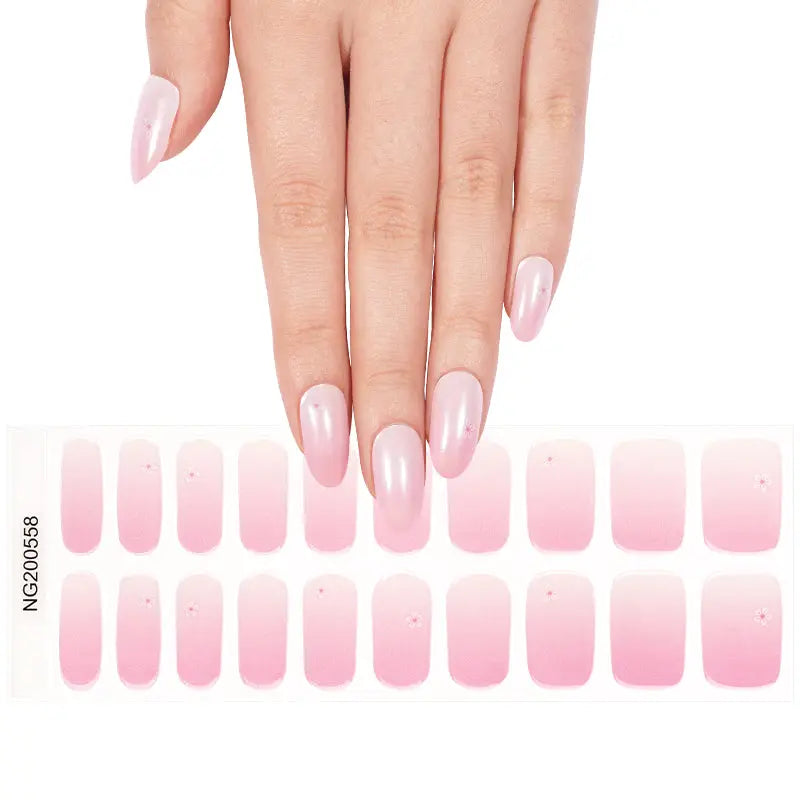 Wholesale Pink Gradient Gel Nail Stickers with Floral Design HUIZI