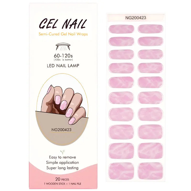 Wholesale Pink Marble UV Gel Nail Wraps Custom Gel Nail Sticker UV Light Required HUIZI