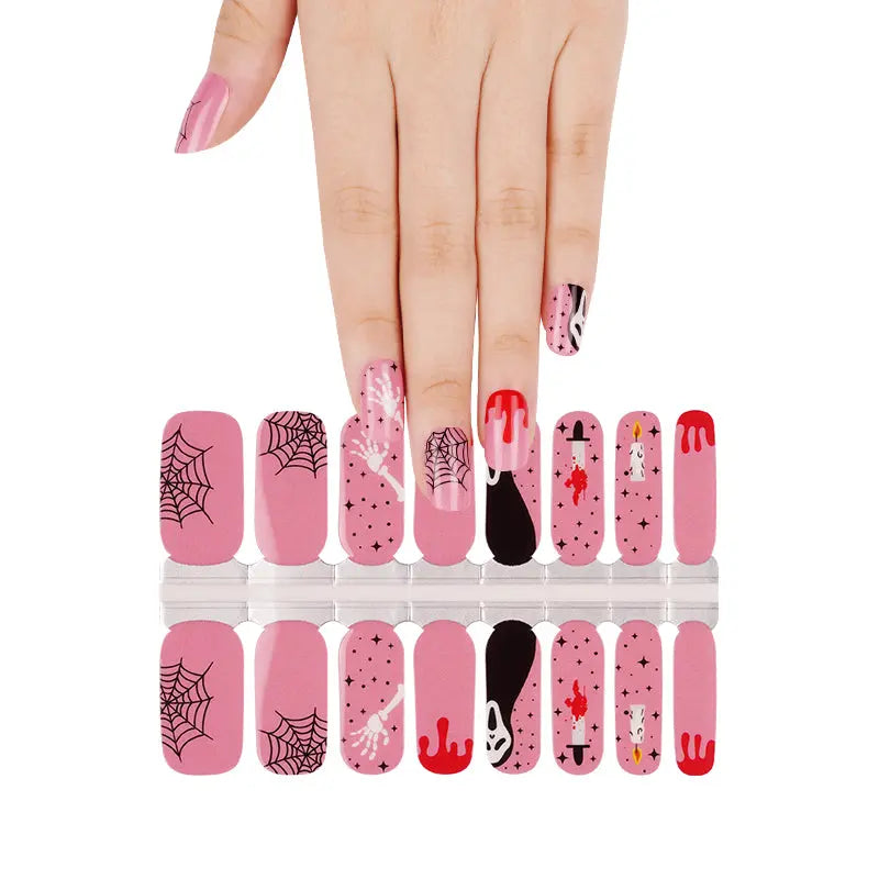 Wholesale Pink Nail Wraps Spider Webs Scary Blood Candle - HUIZI HUIZI