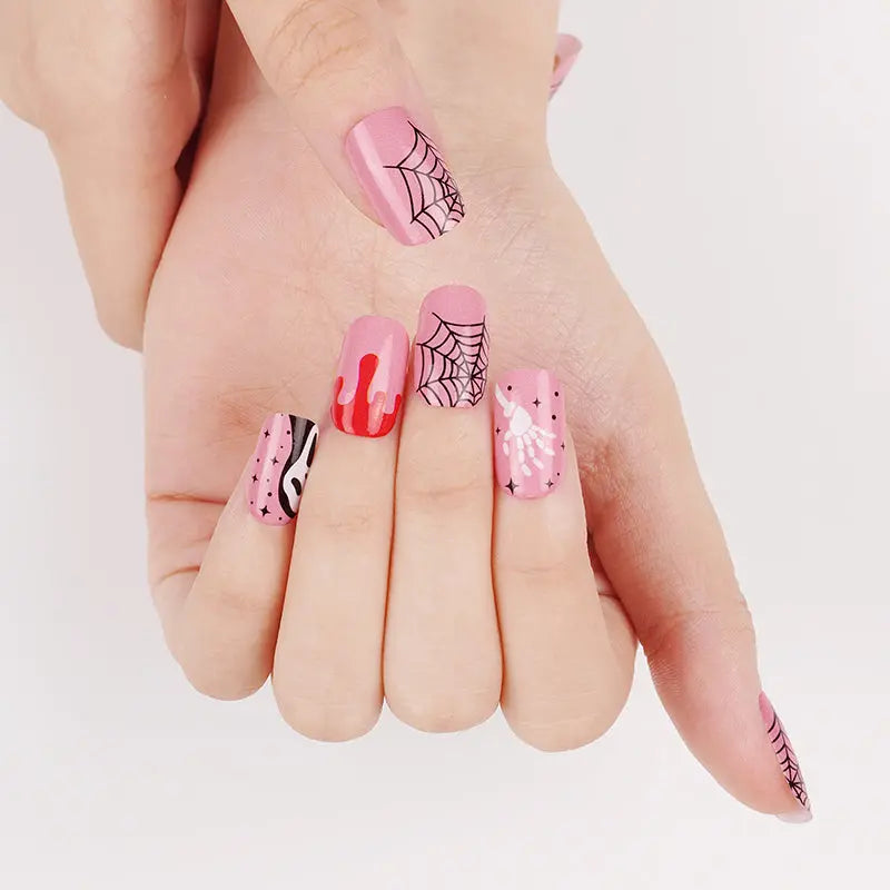 Wholesale Pink Nail Wraps Spider Webs Scary Blood Candle - HUIZI HUIZI