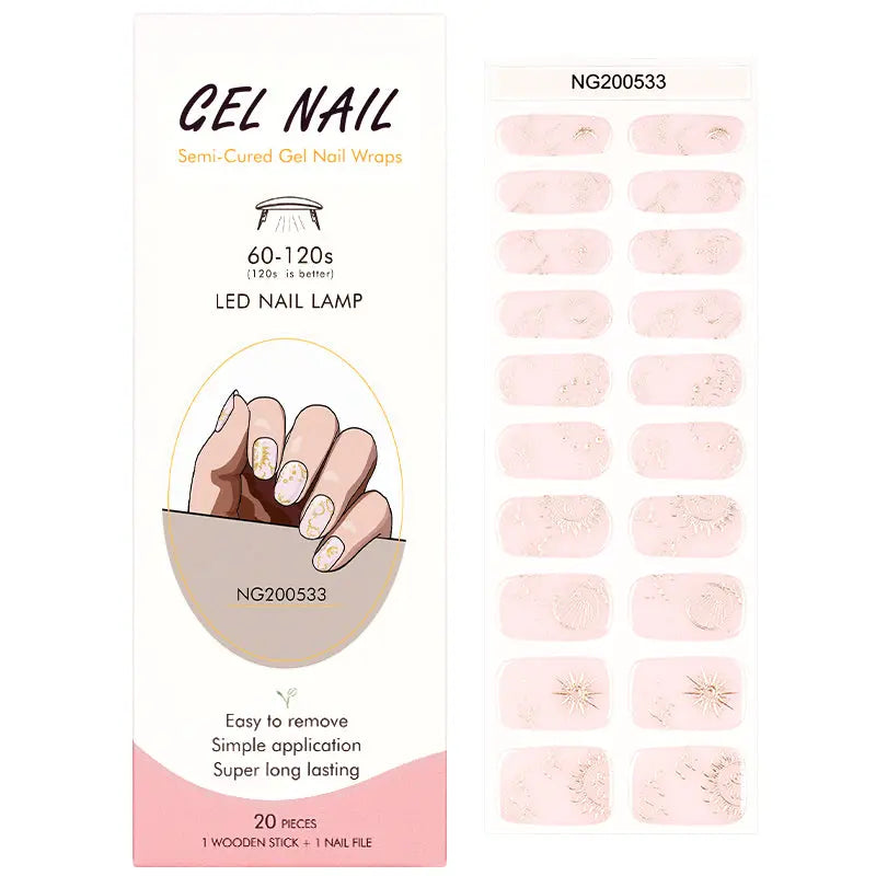 Wholesale Pink Semi Cured Gel Nail Stickers Custom Solar Celestial Nail Art HUIZI